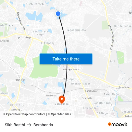 Sikh Basthi to Borabanda map