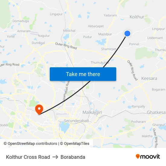 Kolthur Cross Road to Borabanda map