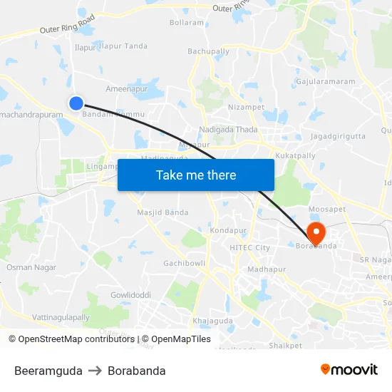 Beeramguda to Borabanda map
