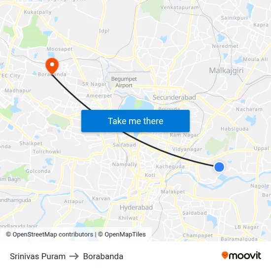 Srinivas Puram to बोरबंदा map