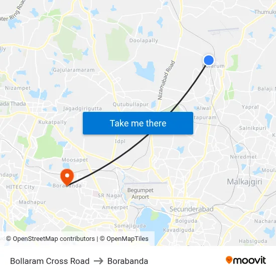 Bollaram Cross Road to Borabanda map