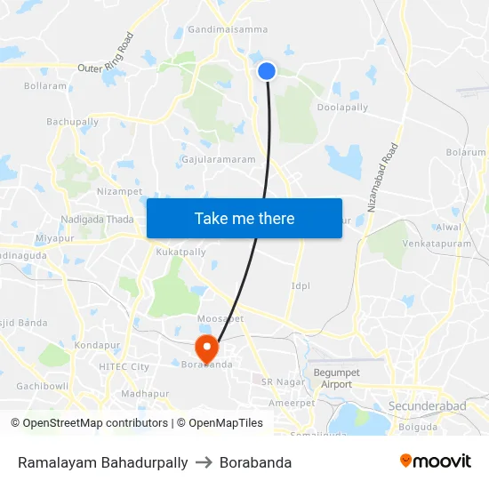 Ramalayam Bahadurpally to Borabanda map