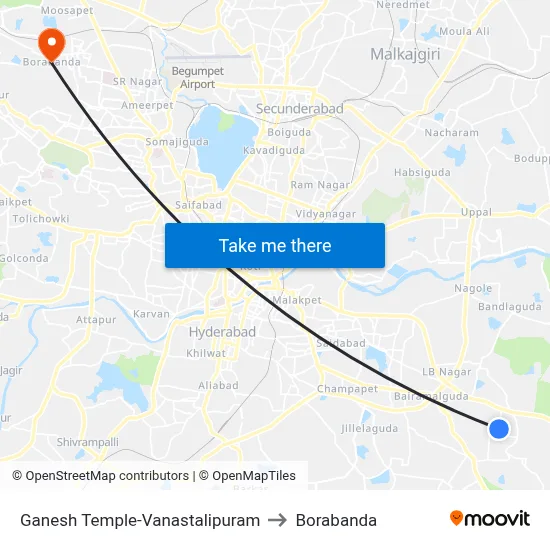 Ganesh Temple-Vanastalipuram to Borabanda map