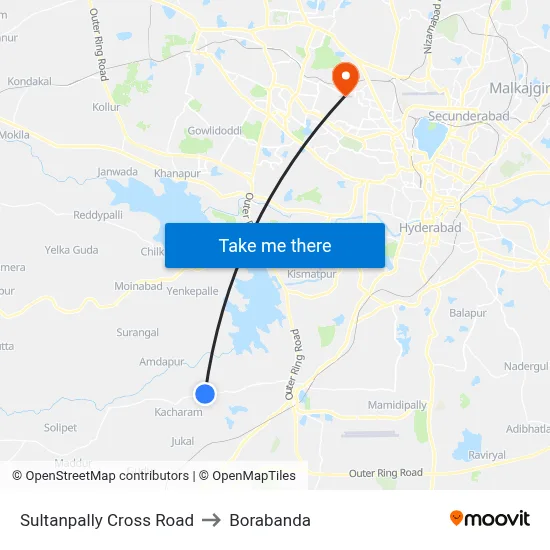 Sultanpally Cross Road to Borabanda map