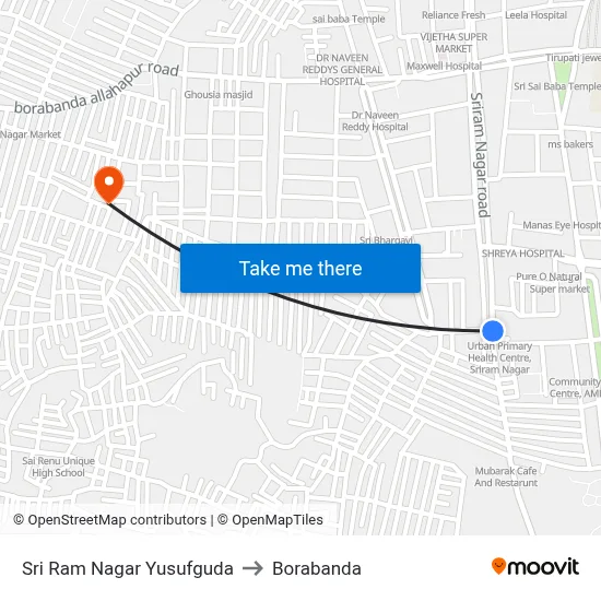 Sri Ram Nagar Yusufguda to Borabanda map
