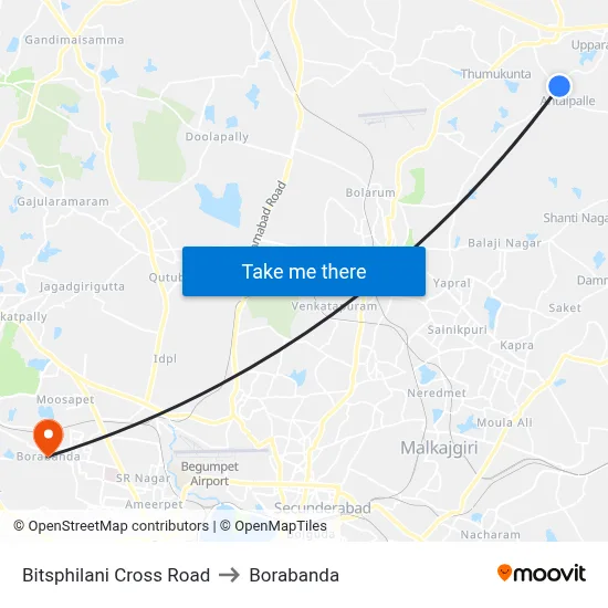 Bitsphilani Cross Road to Borabanda map