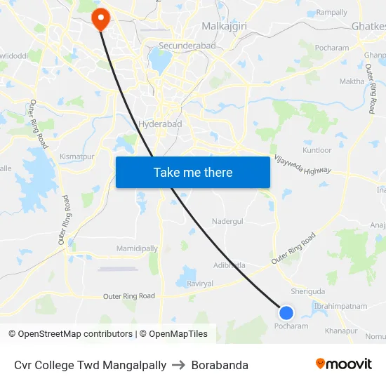 Cvr College Twd Mangalpally to Borabanda map