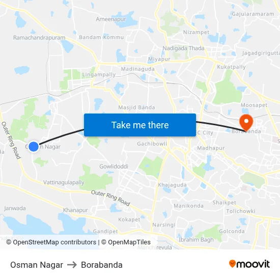 Osman Nagar to Borabanda map