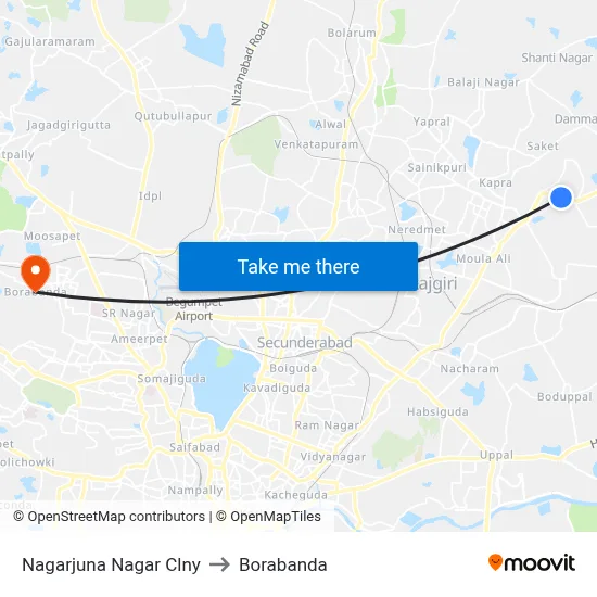 Nagarjuna Nagar Clny to Borabanda map