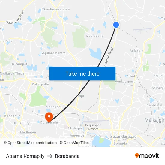 Aparna Komaplly to Borabanda map