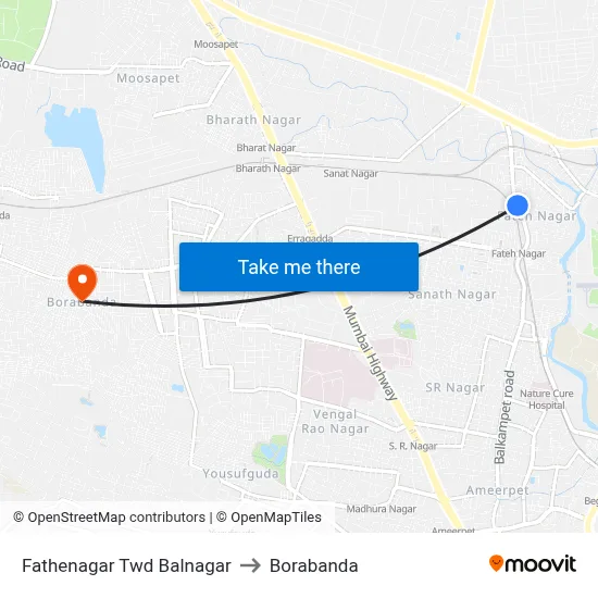 Fathenagar Twd Balnagar to Borabanda map