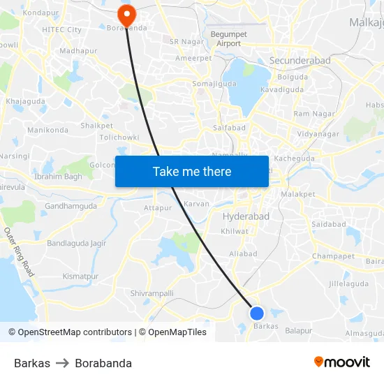 Barkas to Borabanda map