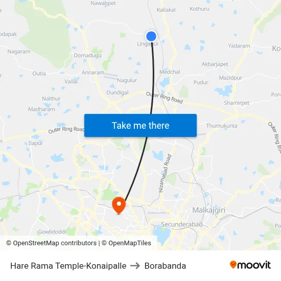 Hare Rama Temple-Konaipalle to Borabanda map
