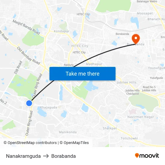 Nanakramguda to Borabanda map