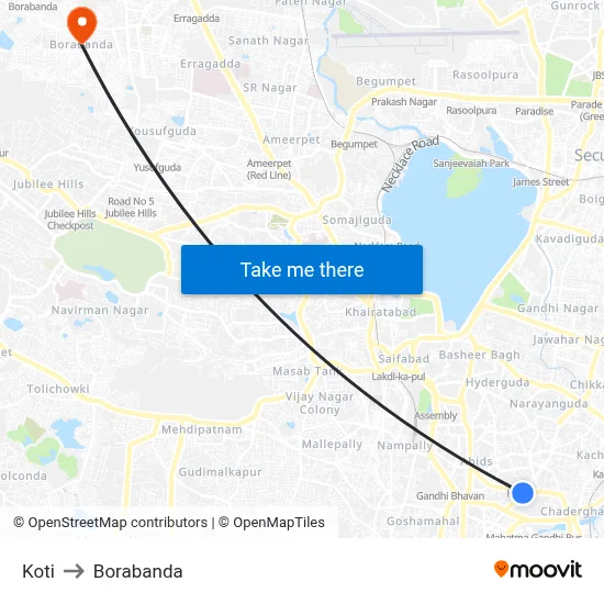 Koti to Borabanda map