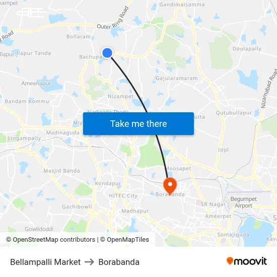 Bellampalli Market to Borabanda map