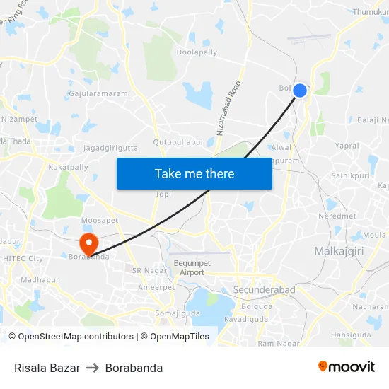 Risala Bazar to Borabanda map