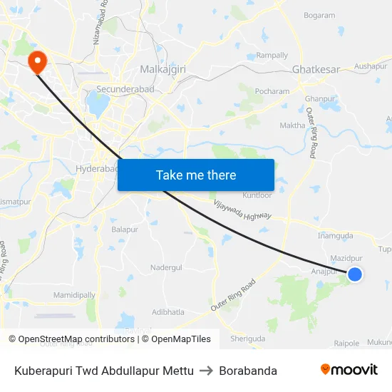 Kuberapuri Twd Abdullapur Mettu to Borabanda map