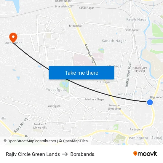 Rajiv Circle  Green Lands to Borabanda map