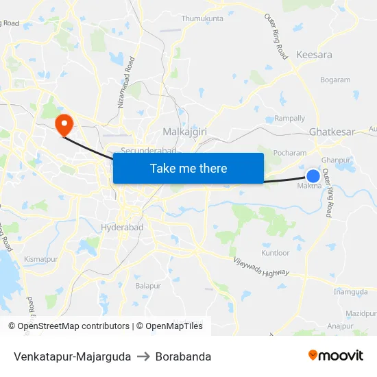 Venkatapur-Majarguda to Borabanda map