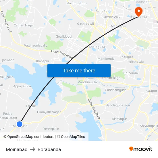 Moinabad to Borabanda map