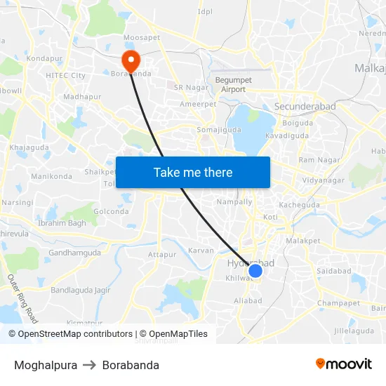 Moghalpura to Borabanda map