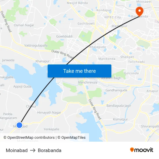 Moinabad to Borabanda map