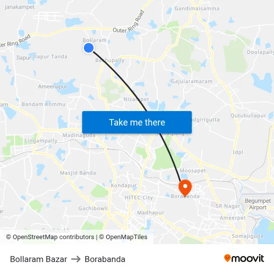 Bollaram Bazar to Borabanda map