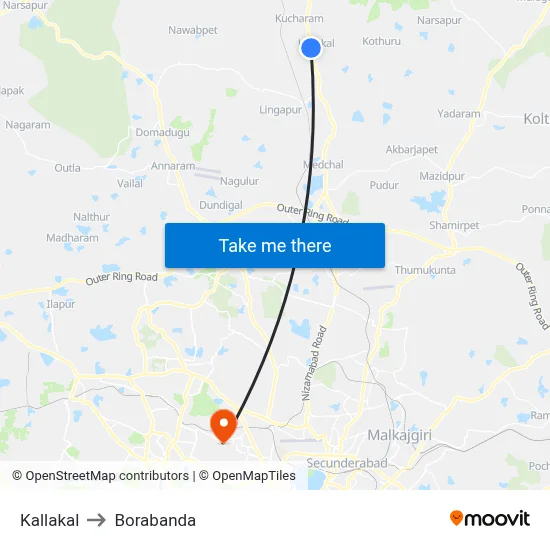 Kallakal to Borabanda map