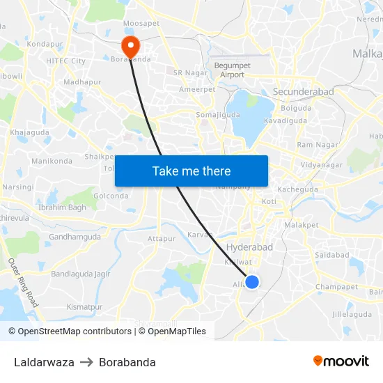Laldarwaza to Borabanda map