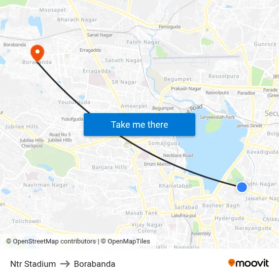 Ntr Stadium to Borabanda map