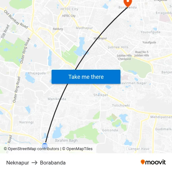 Neknapur to Borabanda map