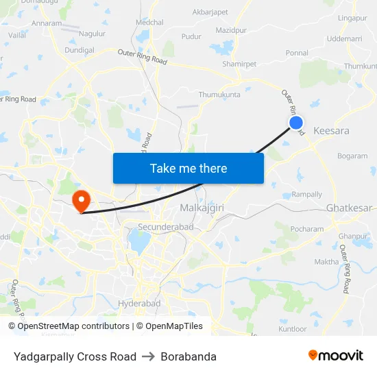 Yadgarpally Cross Road to Borabanda map