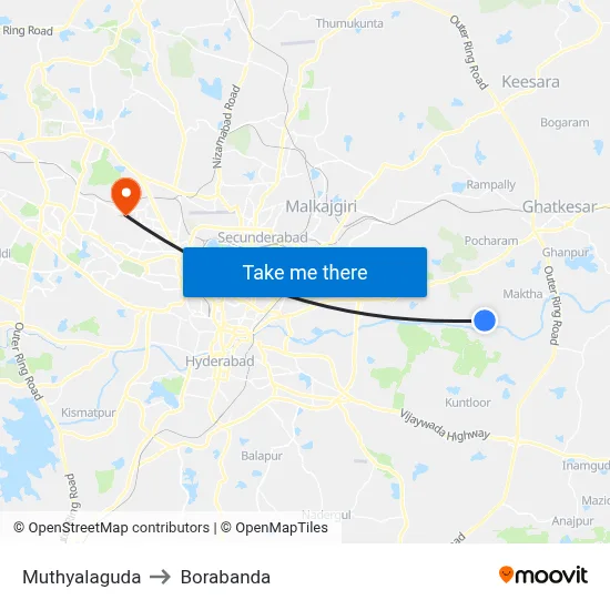 Muthyalaguda to Borabanda map