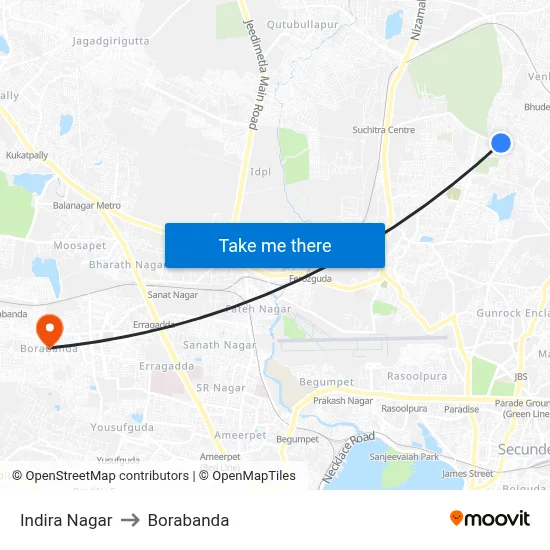 Indira Nagar to Borabanda map