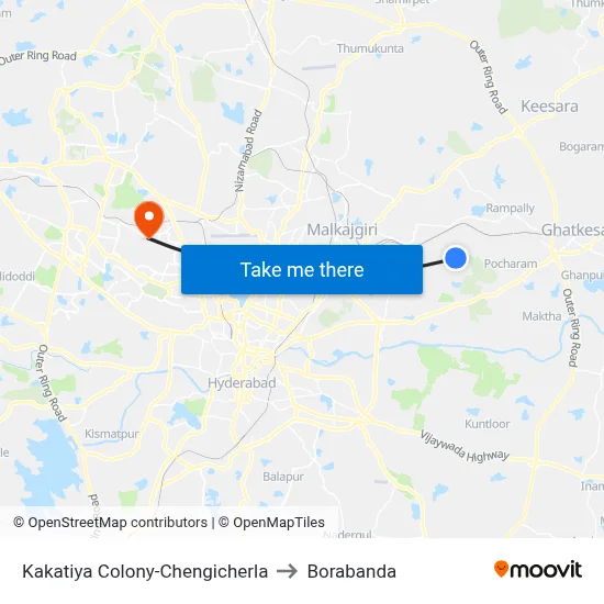 Kakatiya Colony-Chengicherla to Borabanda map