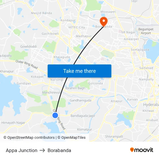 Appa Junction to Borabanda map