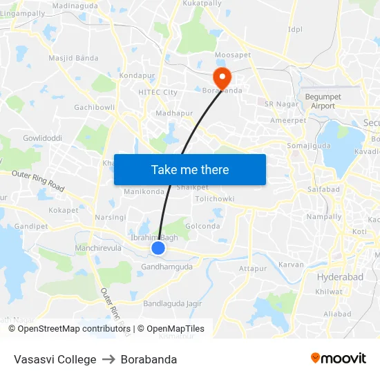 Vasasvi College to Borabanda map