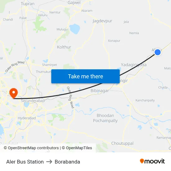 Aler Bus Station to Borabanda map