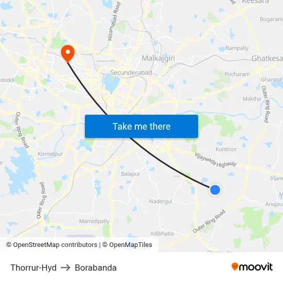 Thorrur-Hyd to Borabanda map
