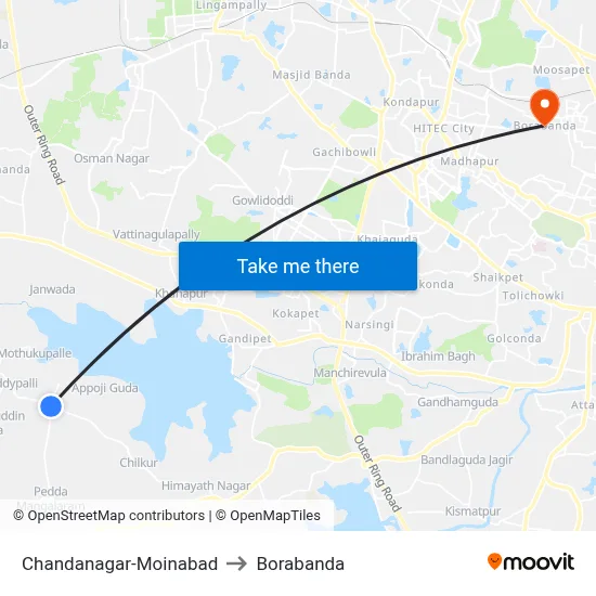 Chandanagar-Moinabad to Borabanda map