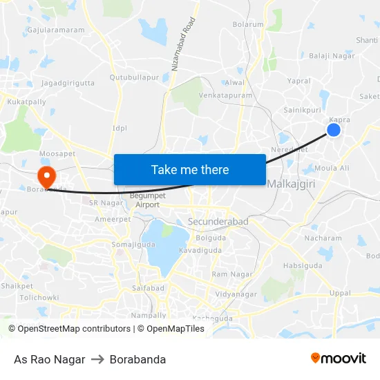 As Rao Nagar to Borabanda map