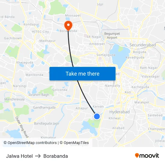 Jalwa Hotel to Borabanda map
