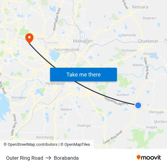 Outer Ring Road to Borabanda map