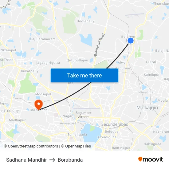 Sadhana Mandhir to Borabanda map