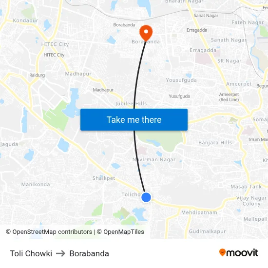 Toli Chowki to Borabanda map
