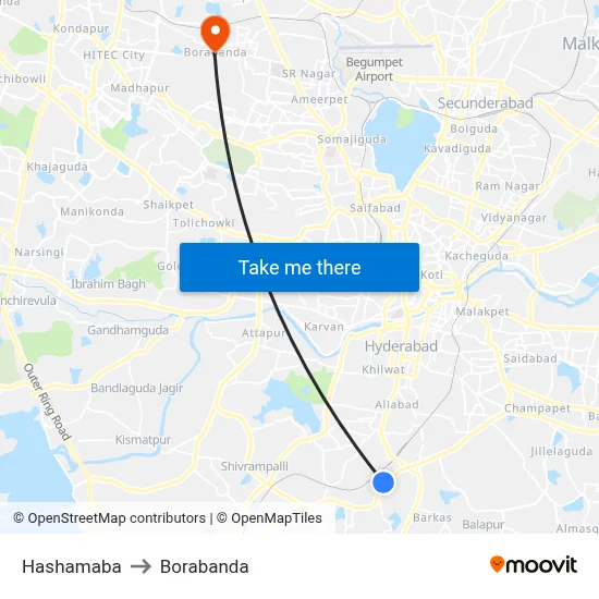Hashamaba to Borabanda map