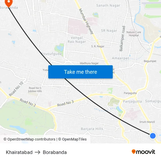 Khairatabad to Borabanda map