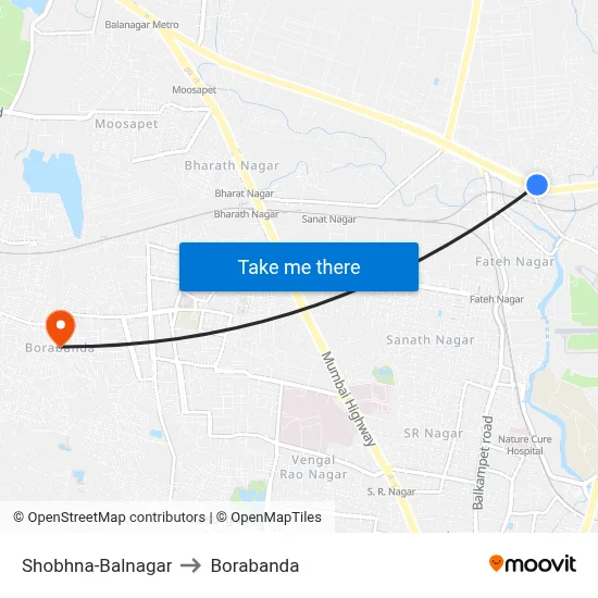 Shobhna-Balnagar to Borabanda map