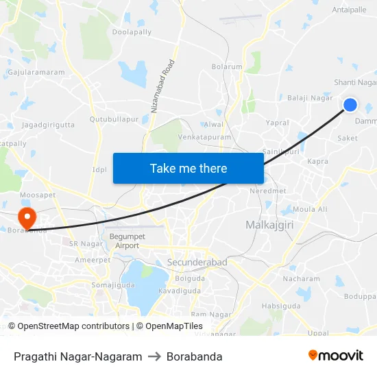 Pragathi Nagar-Nagaram to Borabanda map